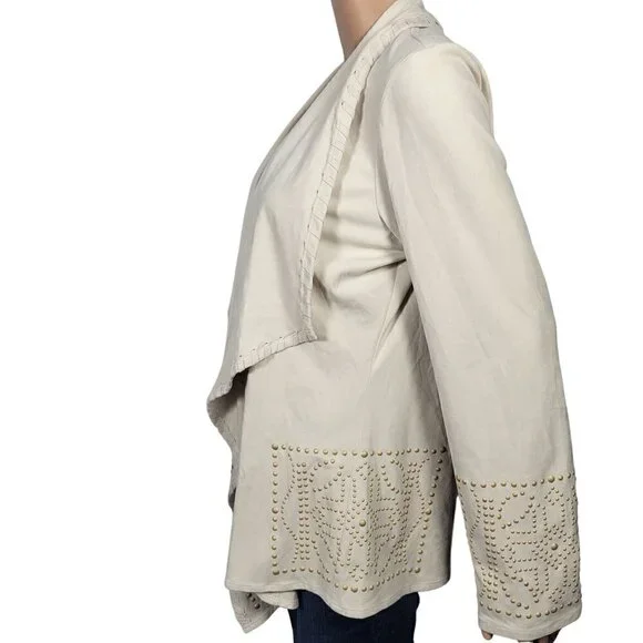 Coldwater Creek Women's Cream Faux Suede Western/Boho Open Jacket Size M - Picture 7 of 13